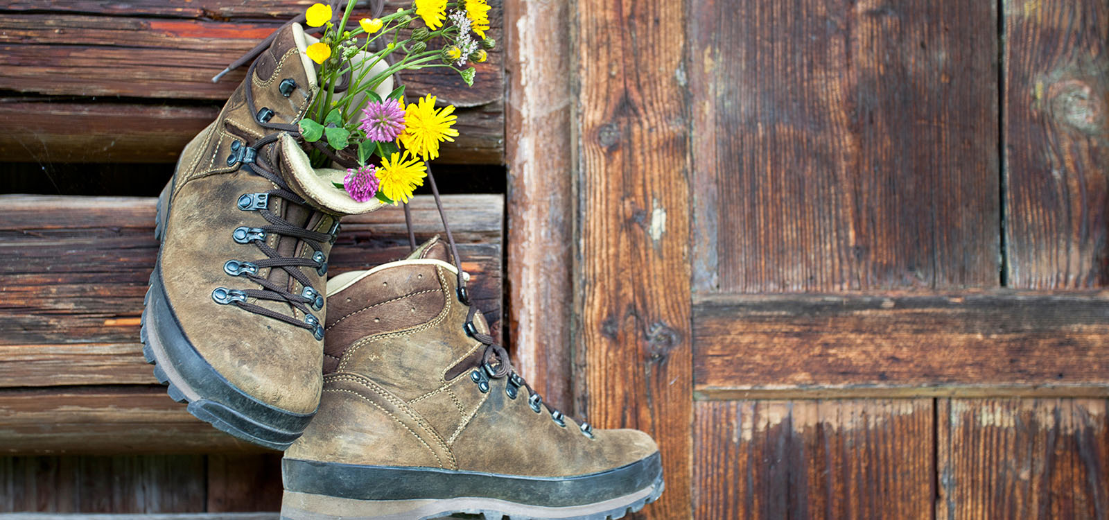 Wanderschuhe mit Blumen