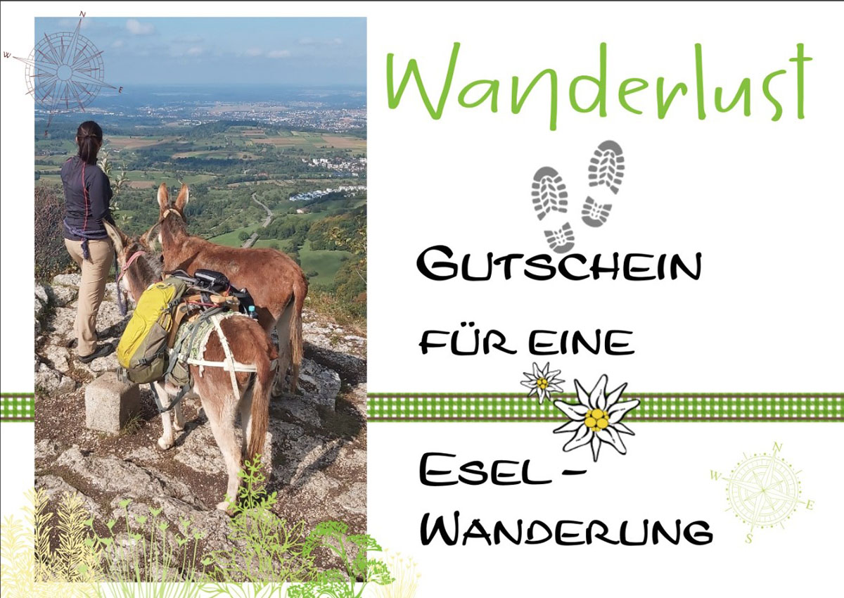 Gutschein für eine Esel-Wanderung Motiv 2 - Wanderlust | © Schwillehof Gutschein für eine Esel-Wanderung Motiv 2 - Wanderlust