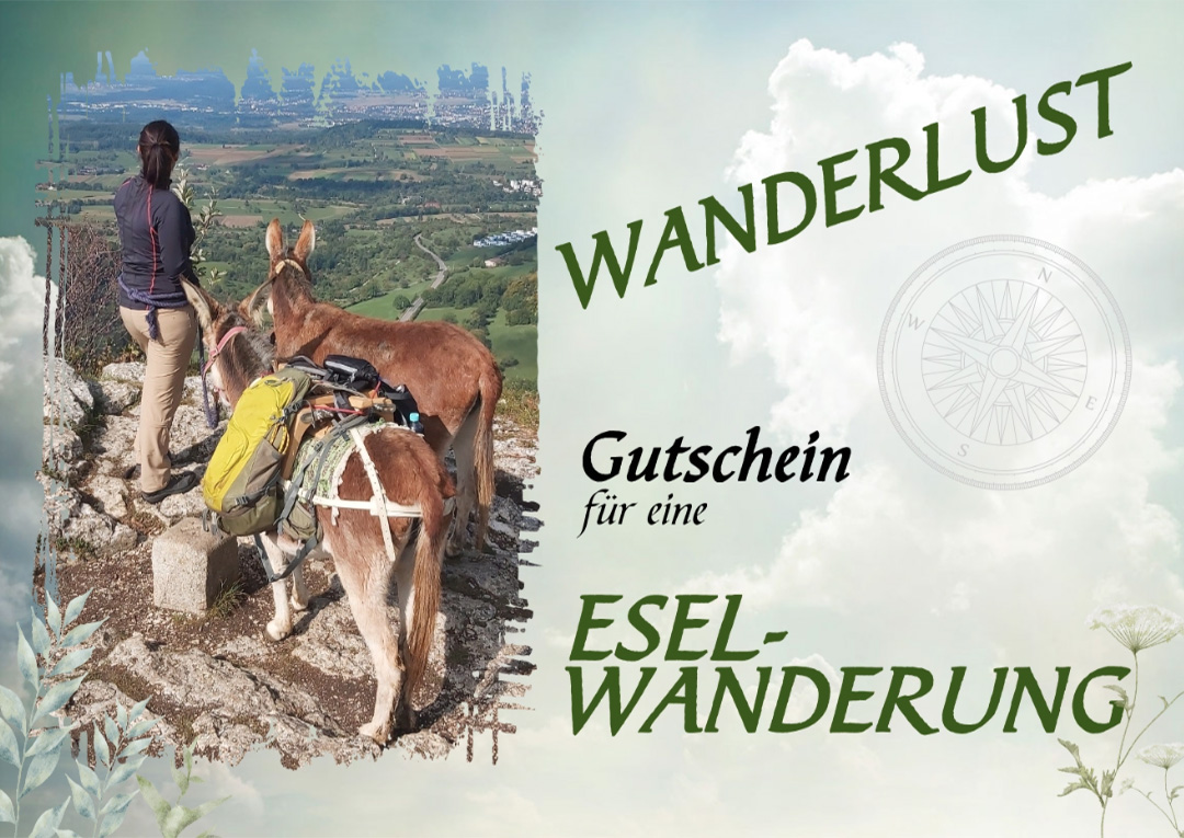 Gutschein für eine Esel-Wanderung Motiv 2 Version 2026 - Wanderlust